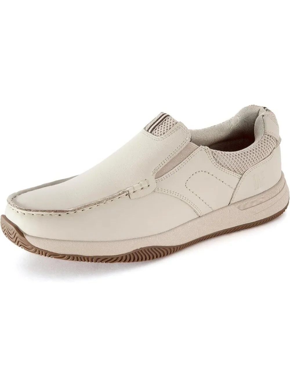 Men's Beige Slip On Leather Loafers Shoes Breathable Mesh Casual Moc